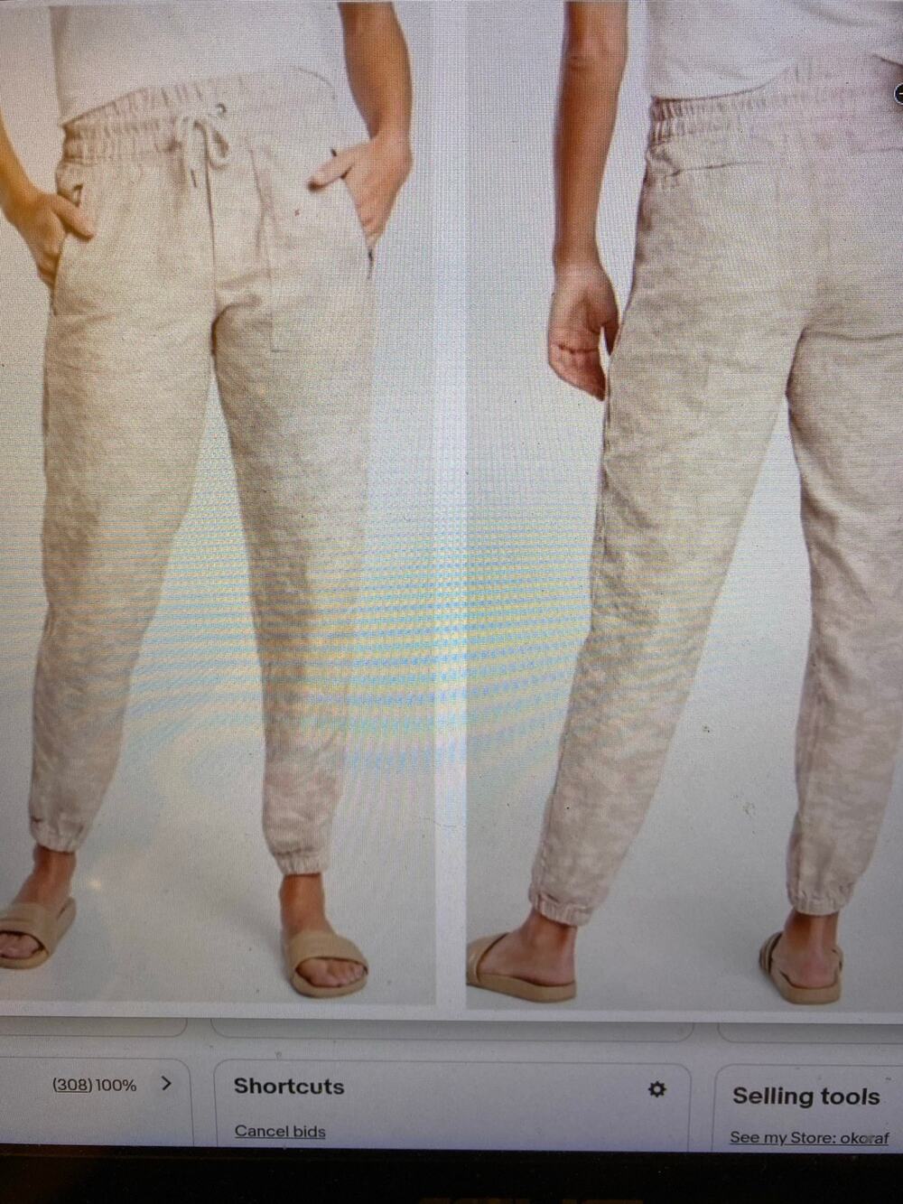 Athleta Cabo Tide Linen Jogger Pant Neutral Camo Beige 10 Coastal Beach Travel